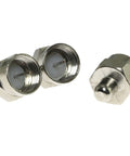 Three metal connectors from F Type 75 Ohm Terminator 3 Pack Coaxial Cable Adapters End Cap Kit For Unused RF Ports Satellite TV And Home Antenna Systems