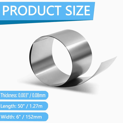 Premium 304 Stainless Steel Shim Stock Roll In Full Hard Temper, 50 Inch Long, 6 Inch Wide, 0.003 Inch Thick, Rustproof
