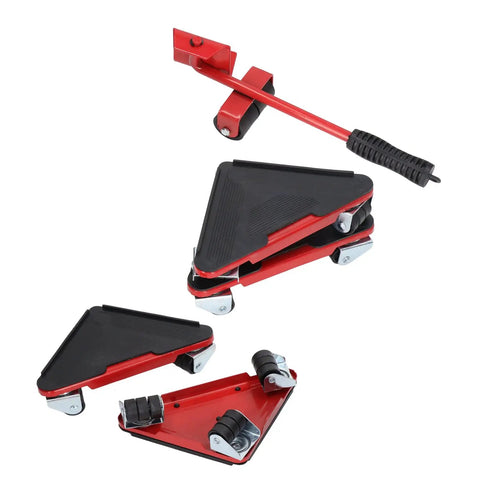 Heavy Duty Furniture Lifter And Slider Set With 360 Swivel Wheels, Red lifting tool and sliders for moving, sturdy design.