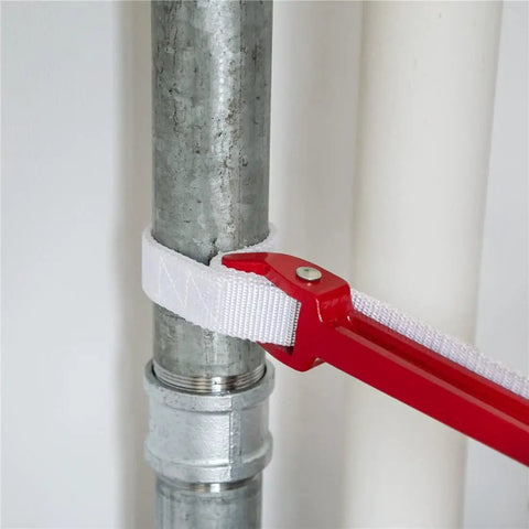 12 Inch Handle Strap Wrench With No Slip Adjustable Nylon Strap For Tight Spaces Oil Filter And Pipe Wrench on metal pipe