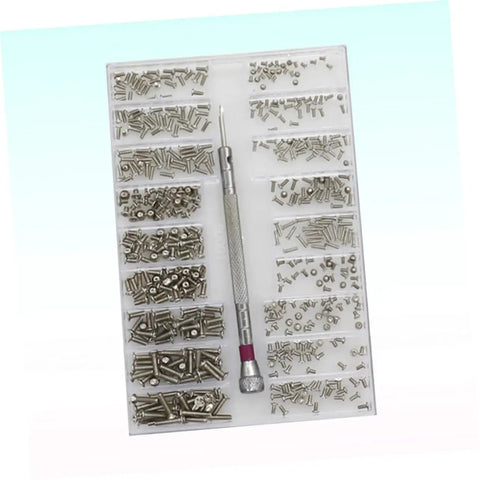 Handy Mini Screw Kit For Glasses And Laptops With Steel Mini Screws And Precision Screwdriver Eyeglasses And Electronics Repair Tool Set For Fast Durable Fixes; organized steel screws in a case with screwdriver visible.