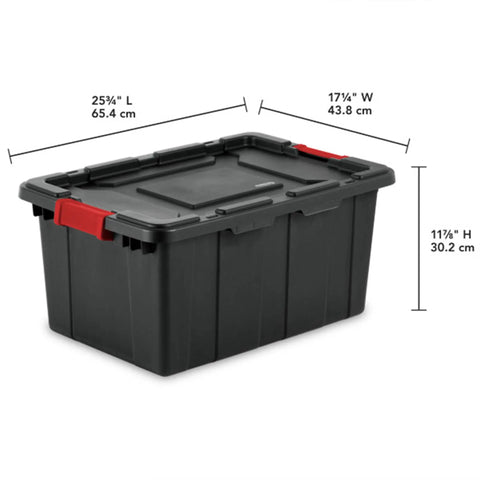 Heavy Duty Plastic Storage Totes With Secure Snap Lids For Garage Shed Organization 15 Gallon 18 Pack black tote with dimensions