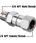 360 Degree Pressure Washer Swivel Fitting Three Eighths Inch NPT Thread Stainless Steel Durable Leak Proof Hose Gun Connector For Easy Cleaning And Smooth Rotations, 3/8 NPT male to female