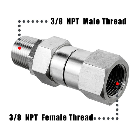 360 Degree Pressure Washer Swivel Fitting Three Eighths Inch NPT Thread Stainless Steel Durable Leak Proof Hose Gun Connector For Easy Cleaning And Smooth Rotations, 3/8 NPT male to female