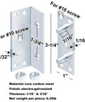 Premium Sturdy Solid 4 Sets No Mortise Bed Rail Brackets for Wood Bed Frame Hardware Fixing Low Carbon Steel Electro Galvanized Blue Finish with M8 Bolts and Screws Diy Friendly Built to Last, dimensions and material details.