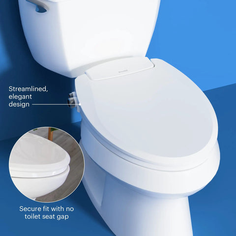 Non Electric Bidet Toilet Seat With Dual Nozzles For Elongated Toilets, White, Easy Install showing secure fit and design