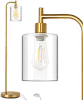 Gold Industrial Floor Lamp With Glass Shade For Living Room And Bedroom Vintage Brass Standing Lamp With E26 Socket And Foot Switch Modern Rustic Lighting Dope Vibe, close-up of clear glass shade