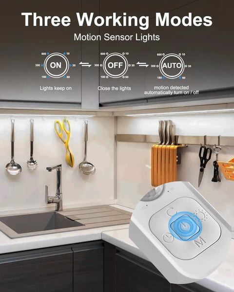 Hands Free Motion Sensor Led Light Strip For Auto On Under Cabinet Lighting With Power Adapter in kitchen setting