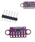 Top Shelf Vl530x Time Of Flight Laser Range Finder Breakout Module Purple Pcb Board I2c Interface with pin headers.