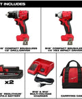 Compact 2-Tool Combo Kit with Brushless Impact Driver and Wrench Boss Gear for Demanding Jobs showing drill, impact driver, batteries, charger, and carrying case.