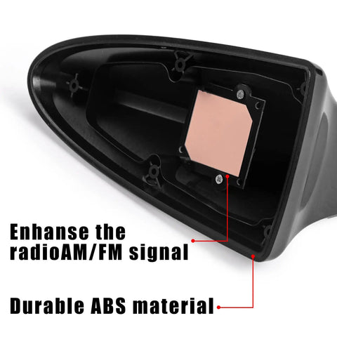 Shark Fin Antenna Cover Dope Fit For Hyundai Sonata 2016-2019, Kia Optima 2016-2020, Elantra 2011-2015, Genesis G80 2015-2017 Car Roof Aerial Cap Replacement Without GPS showing interior ABS material and signal enhancement details.