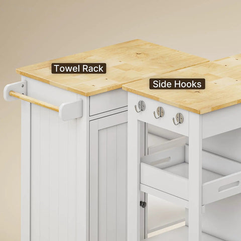 Smooth Rolling Kitchen Island Cart With Solid Wood Counter And Ample Storage Cabinet Featuring Removable Tray Heavy Duty Rolling Cart For Tight Kitchens And Apartments Pretty Darn Spacious