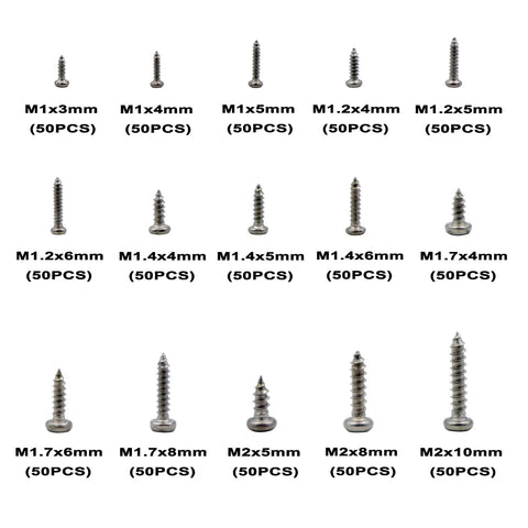 Metric M1 To M2 Stainless Steel Phillips Pan Head Self Tapping Screws 750 Piece Assortment Kit In 304 Stainless for Wood Projects