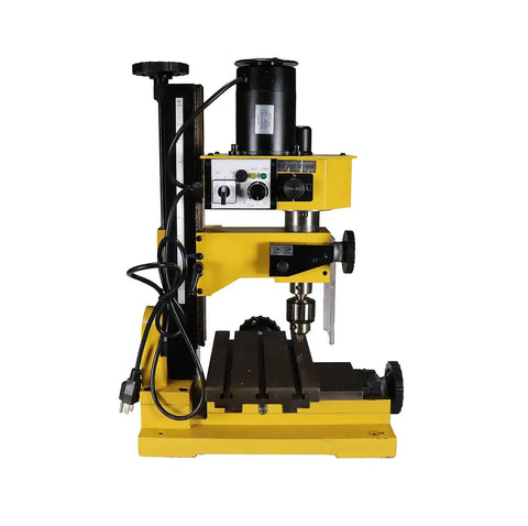 Variable Speed Mini Milling Machine For Benchtop Drilling And Light Milling, front view with controls and drill mount visible.