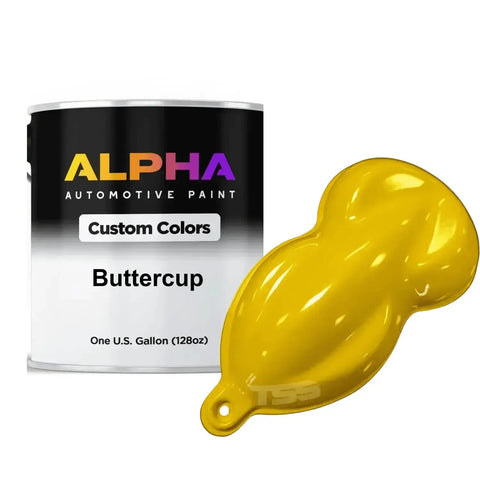 Top Tier Automotive Basecoat Paint Gallon Shop Tested And Ready To Spray Loaded With Pro Formula Reducer Blend For Knockout Gloss And Super Smooth Flow On Every Daily Driver Or Weekend Hot Rod Build displayed with a Buttercup color swatch.