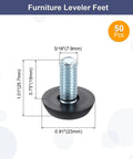Fifty Piece Adjustable Furniture Feet Set With Five Sixteenth Inch Thread Galvanized Iron Screw On Levelers For Tables Chairs And Furniture Legs Black Finish, detailed dimensions.