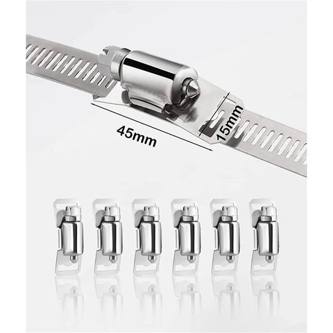 Premium 304 Stainless Steel Hose Clamps Kit Featuring Adjustable Worm Gear Band Design For Ducts And Hoses With Rigid Core Construction That Wraps Securely To Lock In A Tight Even Grip Resisting Stretching And Deformation For Heavy Duty Automotive And. 45mm x 15mm clamp