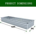 Two-Piece Galvanized Raised Garden Bed Kit 10 By 3 By 1 Feet Outdoor Planters For Vegetables Flowers And Herbs dimensions