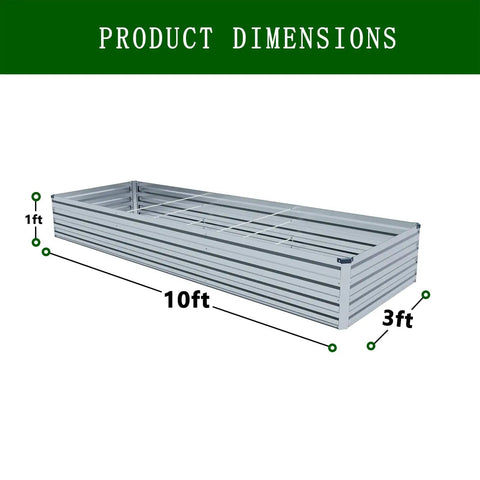 Two-Piece Galvanized Raised Garden Bed Kit 10 By 3 By 1 Feet Outdoor Planters For Vegetables Flowers And Herbs dimensions