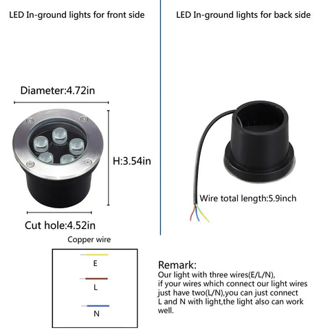 High Voltage In Ground Well Lights 110V 120V 5W White 6500K Waterproof Recessed Landscape Lighting dimensions and wiring diagram