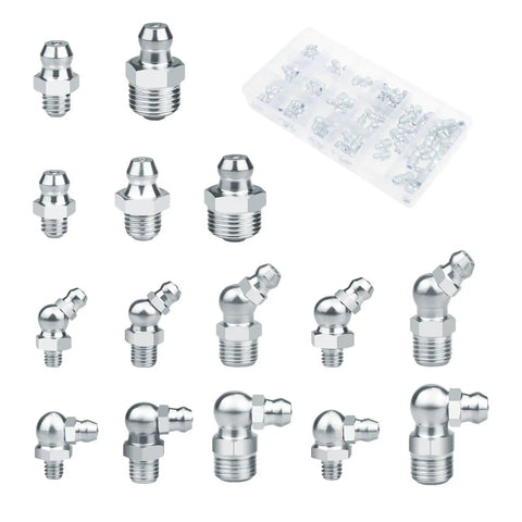 Metric Grease Fittings Kit With Sizes 1 Quarter Inch And 1 Eighth Inch And M6 M8 M10 Zerk Assortment Straight 45 Degree And 90 Degree