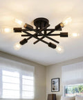 Six Light Black Matte Sputnik Ceiling Light Fixture Semi Flush Mount With E26 Base in modern dining room
