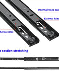 Heavy Duty Kitchen Cabinet Drawer Slides Black Metal 1 Pair Adjustable From 20cm To 50cm Drawer Runners, two-section rails with screw holes