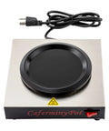 Commercial Stainless Steel Single Cup Warmer With 80W Heating Plate Keeps Your Daily Brew Hot All Day Long Non Stick Surface That Honestly Hits Different For Home Office Or Cafe Use, top view with power cord.