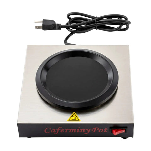 Commercial Stainless Steel Single Cup Warmer With 80W Heating Plate Keeps Your Daily Brew Hot All Day Long Non Stick Surface That Honestly Hits Different For Home Office Or Cafe Use, top view with power cord.