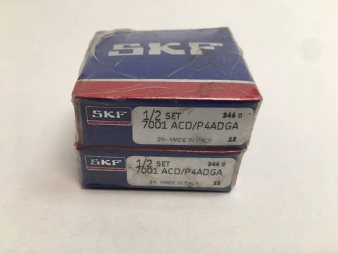 Precision Machined Angular Contact Ball Bearing Duplex Set With Light Preload And Abec 7 Top Tier Build Featuring 25 Degree Contact Angle For Rock Solid Combined Radial Thrust Loads In A 12mm Bore 28mm OD 8mm Width Metric Setup in SKF packaging.