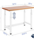Rock Solid Height Adjustable Workbench With Premium Hardwood Surface And Hella Heavy Duty Steel Base Tough Garage Workstation 48 X 24 inch table dimensions with weight capacity.