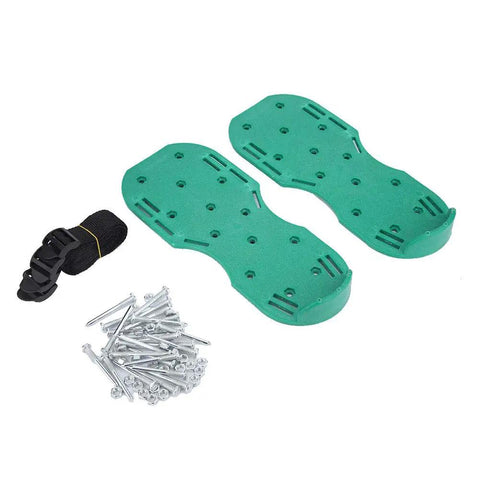 Garden Yard Lawn Aerator Shoes For Grass And Soil Aeration With Heavy Duty Spikes Adjustable Straps Easy To Use Footwear components displayed