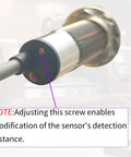 Close-up of Two Pack Capacitive Proximity Sensor Switch M18 6V-36V DC NPN Normally Open 3-Wire 10mm Sensing Distance screw adjustment