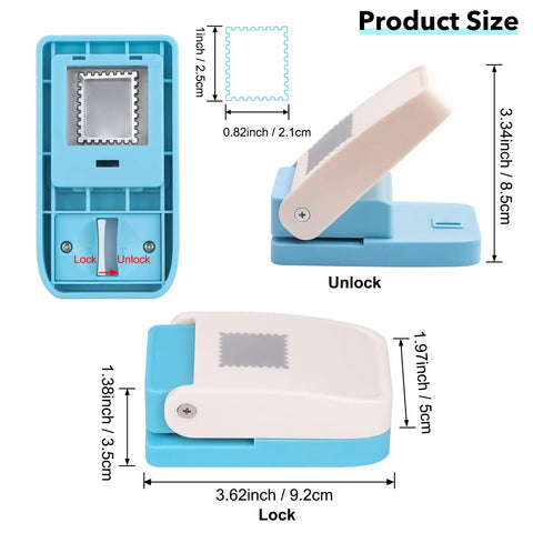 Lever Action Postage Stamp Punch 1x0.8 Inch Rectangular Stamp Shaped Paper Punch Locking and Unlocking Modes