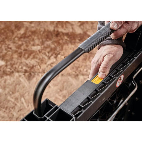 Close-up of handle on Express Folding Workbench With Quick Setup In Under 3 Seconds Beefy 1000 Lbs Metal Legs Large Work Surface