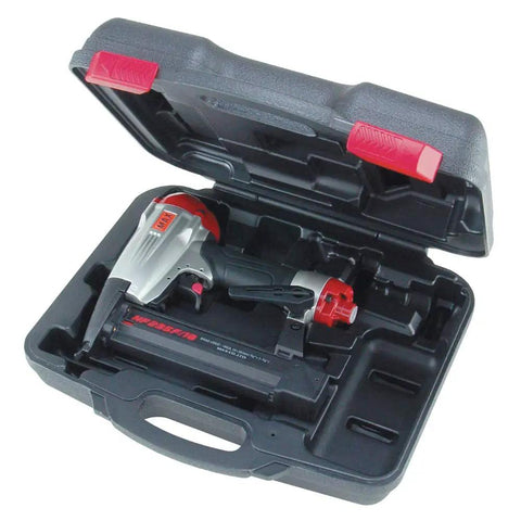 Premium 18 Gauge Brad Nailer With Lightweight Compact Design And Adjustable Depth Control Featuring Switchable Fire Modes in carrying case