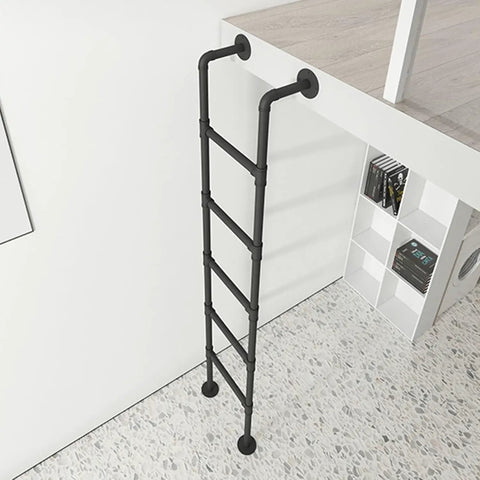 Heavy Duty Iron Bow Bed Ladder With Wide Round Tube Treads Black Wrought Iron Built Tough For Loft And Basement Access