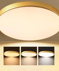 24 Inch Gold Round LED Flush Mount Ceiling Light With Three Color Temperatures 3000K 4000K 5000K 40W Modern Fixture