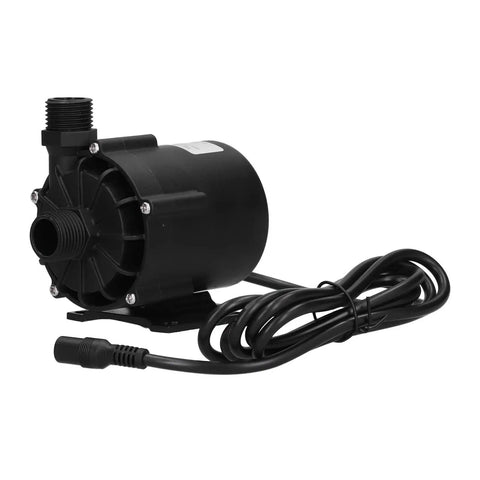 Straight Up Silent Submersible Pump Equipped With Brushless DC Motor And IP68 Waterproof Rating, compact size with black engineering plastic shell.