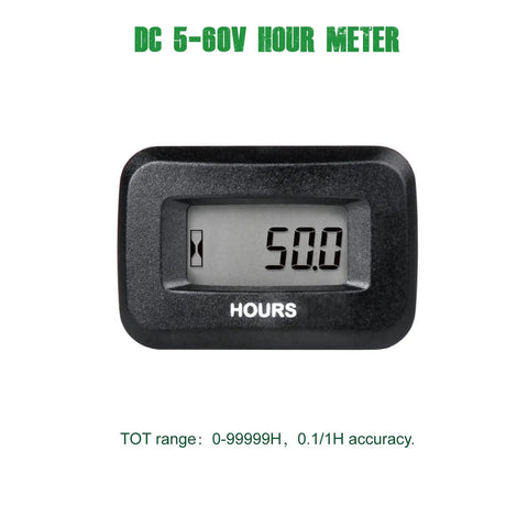 Digital OEM Maintenance Hour Meter Gauge For DC Power Systems From 5V To 60V Works With 12V 24V 36V 48V Gear And Rigs Tracks Total Running Hours Up To 99999H And Delivers A Handy 50H Maintenance Reminder, black LCD meter
