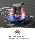 Close-up of ceramic cartridge for Oil Rubbed Bronze 8 Inch Widespread Bathroom Faucet With Two Handles For Three Hole Mount Includes Valve And Metal Pop Up Drain Built To Last For 6 To 12 Inch Widespread Setups WF015-1-ORB, highlighted in water.