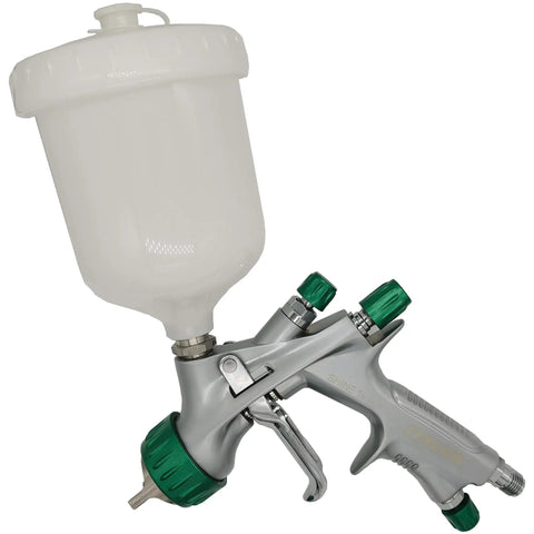 Italian Designed HVLP Spray Gun With 1.3mm Tip And 600ml Cup Ergonomic Palm Fit Handle Embedded Trigger Through Body Pro Grade