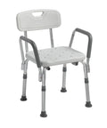 Shower Chair With Back And Padded Arms, Adjustable Height Bath Seat For Safer And Comfy Bath Time, Lightweight Aluminum Construction