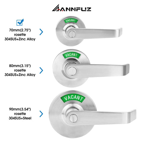 Rock Solid Zinc Alloy Bathroom Privacy Lock With Eye Catching Occupied Vacant Indicator 70Mm Lever Handle for family bathrooms with different sizes.