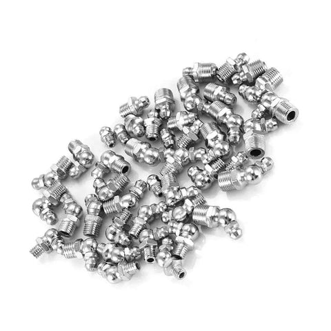 45Pcs M6 M8 M10 Brass Zerk Grease Nipple Fittings Set spread on surface, showcasing rust resistant hardware for automotive and workshop use.