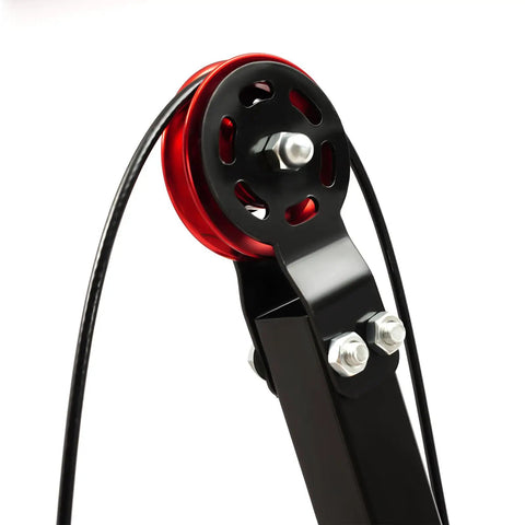 Close-up of pulley system on Table Mount Arm Wrestling Wrist Trainer With Adjustable Pulley System For Arm Strength And Grip Training