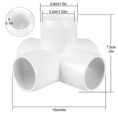 12 Pack 5 Way PVC Fittings 1 Inch Schedule 40 Elbow Connectors shown with measurements and socket details for DIY projects