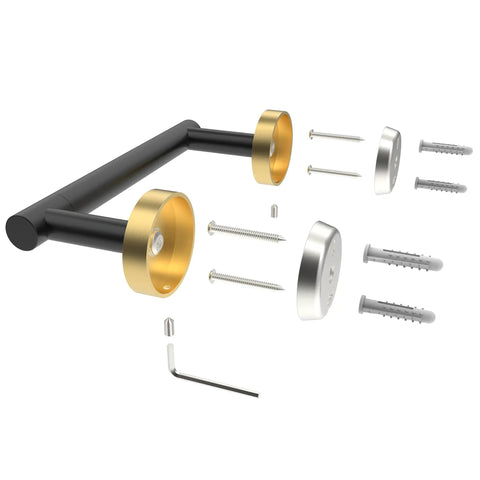 Matte Black And Brushed Brass Finish Double Post Pivoting Toilet Paper Holder Built Tough From SUS304 Stainless Steel components