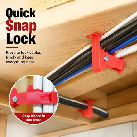 Premium Cable Staples Set 100 Count Insulated Nails secure NM Wire Coax Cat 5 and Data Lines in red Quick Snap Lock clips