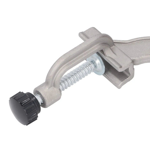 Close-up of Built Tough Adjustable Right Angle Corner Clamp showing aluminum alloy tube clamp and handle.
